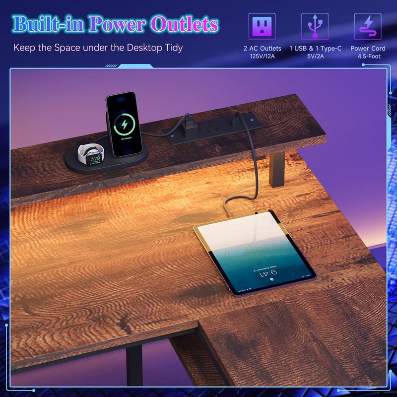 120CM Corner Desk with 3 Drawers Power Outlets