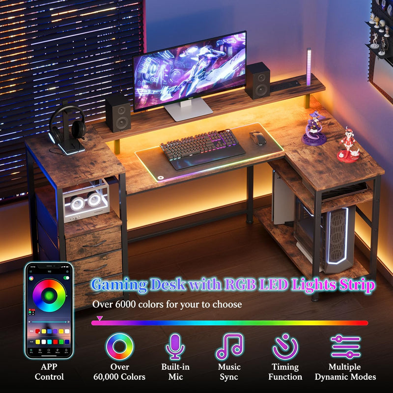 120CM Corner Desk with 3 Drawers Power Outlets