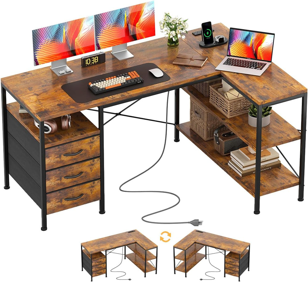 120CM Corner Desk with Drawers Reversible L Shaped