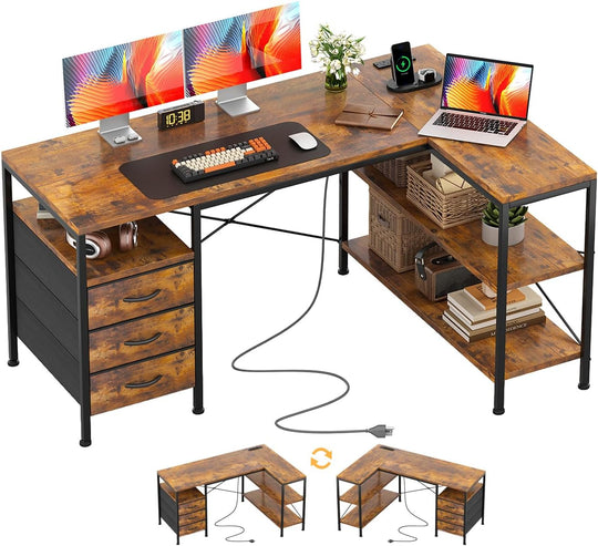 120CM Corner Desk with Drawers Reversible L Shaped