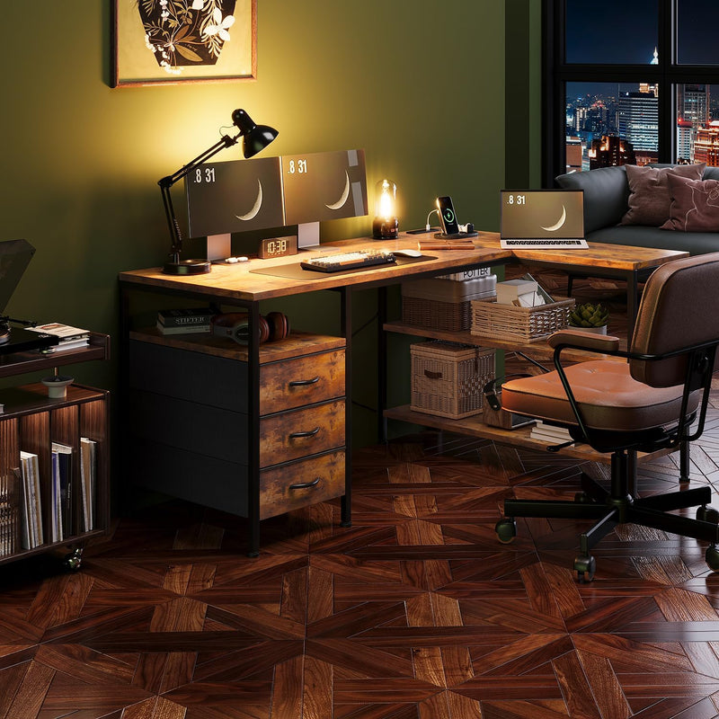 120CM Corner Desk with Drawers Reversible L Shaped