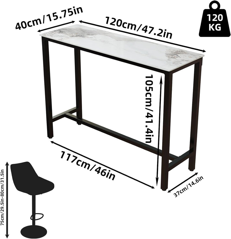 120CM Rectangular Bar Table Sintered Stone Marble Top