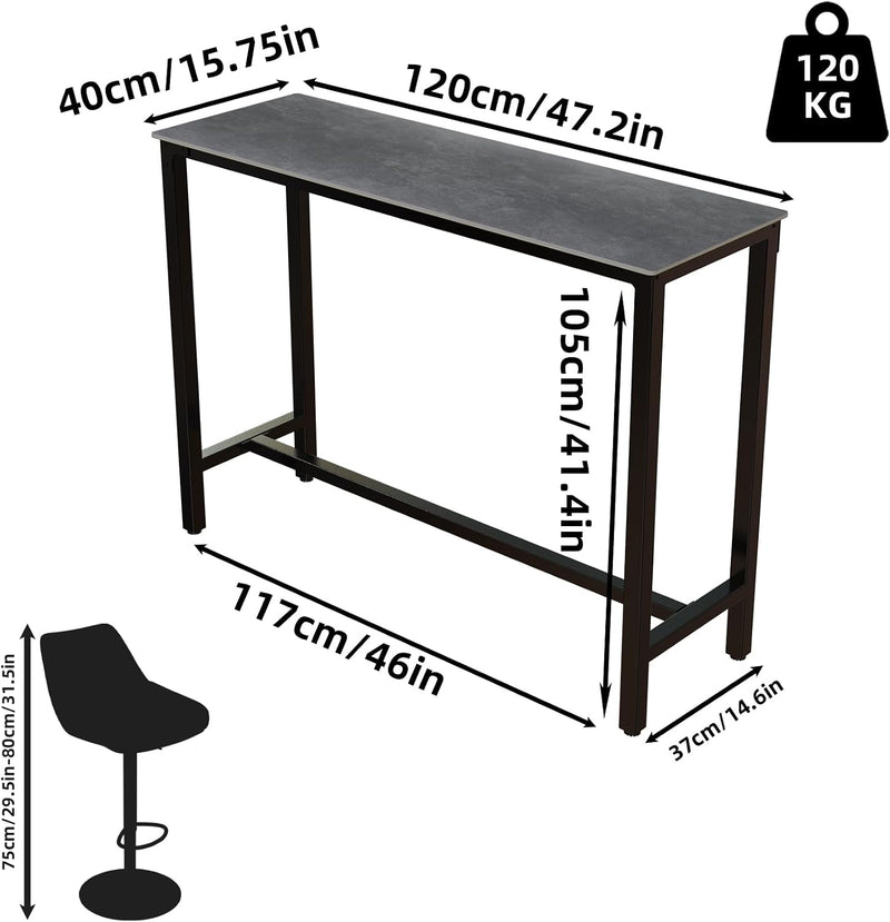 120CM Rectangular Bar Table Sintered Stone Marble Top