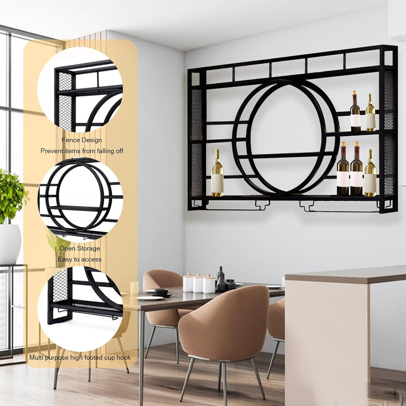 120CM Wine Rack Wall Mounted 3-Tiers Iron