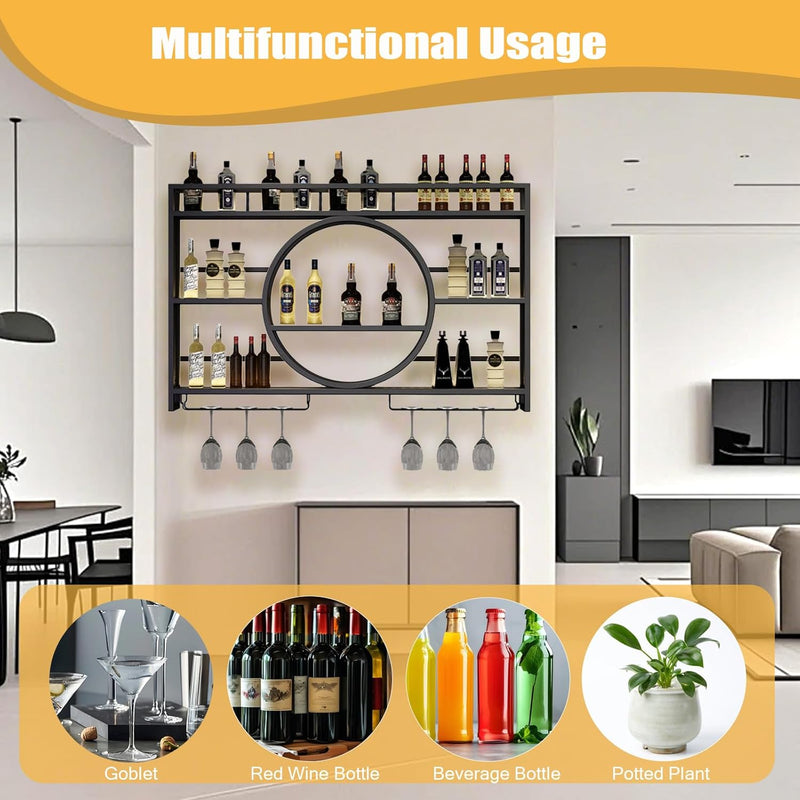 120CM Wine Rack Wall Mounted 3-Tiers Iron