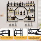 120CM Wine Rack Wall Mounted 3-Tiers Iron