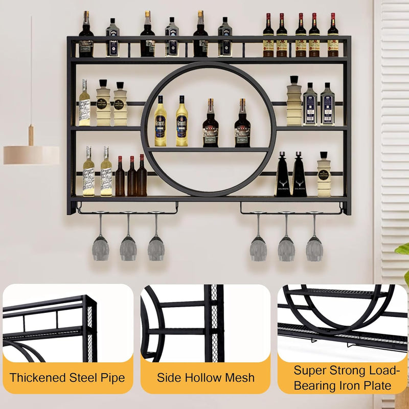 120CM Wine Rack Wall Mounted 3-Tiers Iron