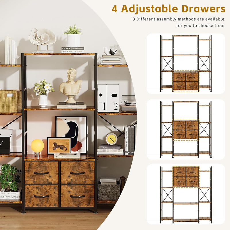 120W X142h Cm Triple Book Shelf 4 Tier