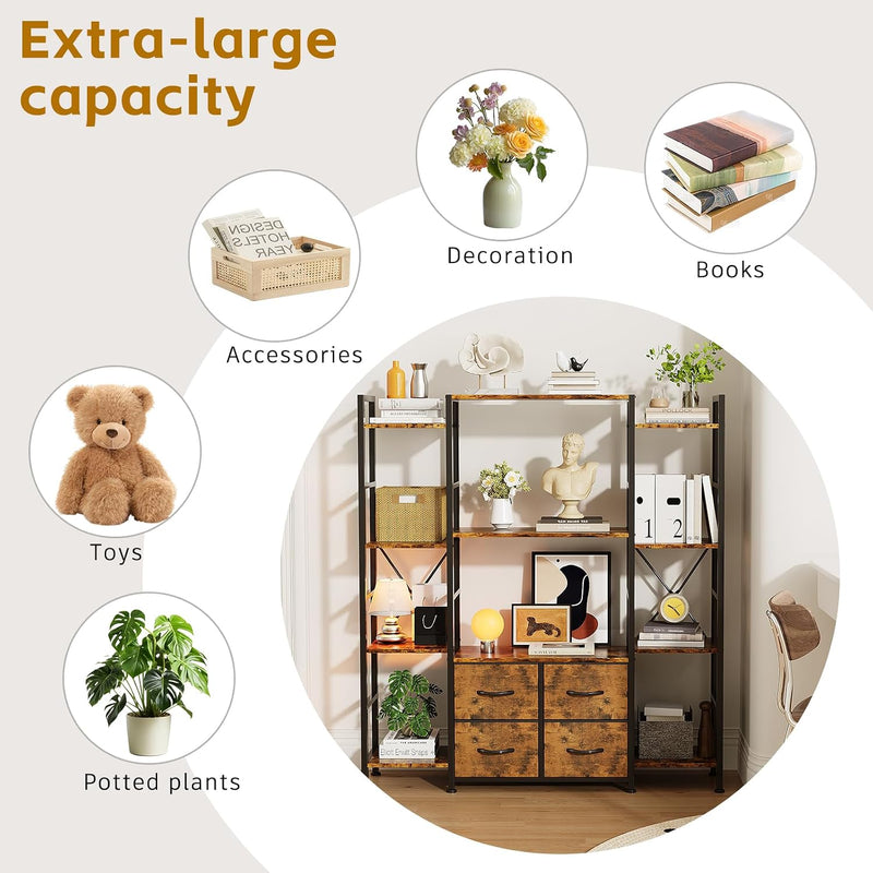 120W X142h Cm Triple Book Shelf 4 Tier