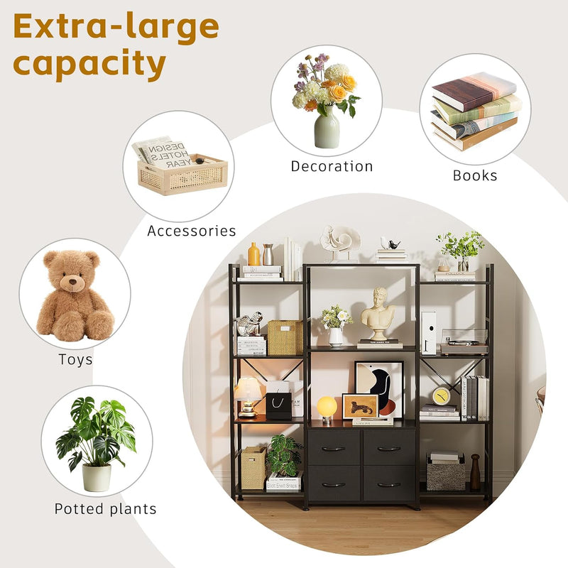 120W X142h Cm Triple Book Shelf 4 Tier