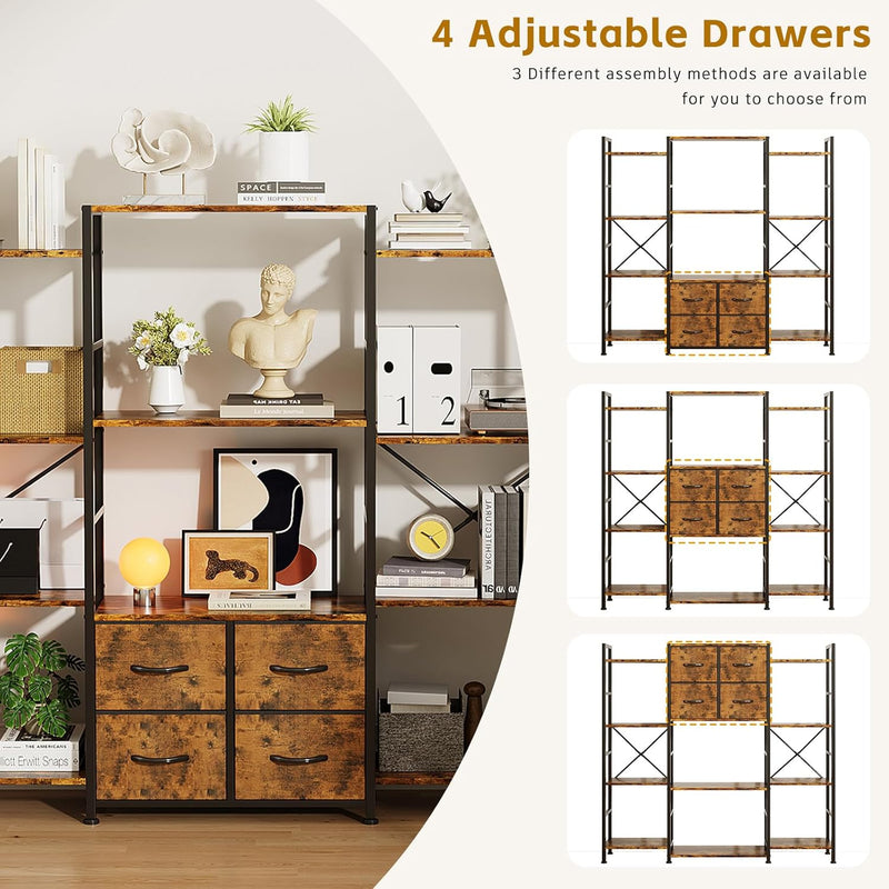 120W X142h Cm Triple Book Shelf 4 Tier