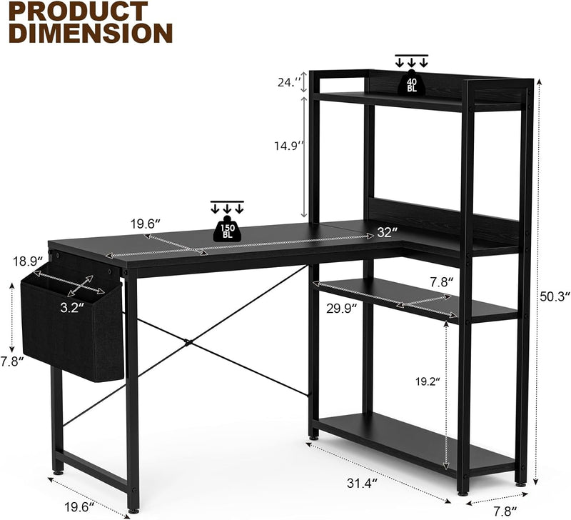120x80CM L Shaped Gaming Desk with Reversible