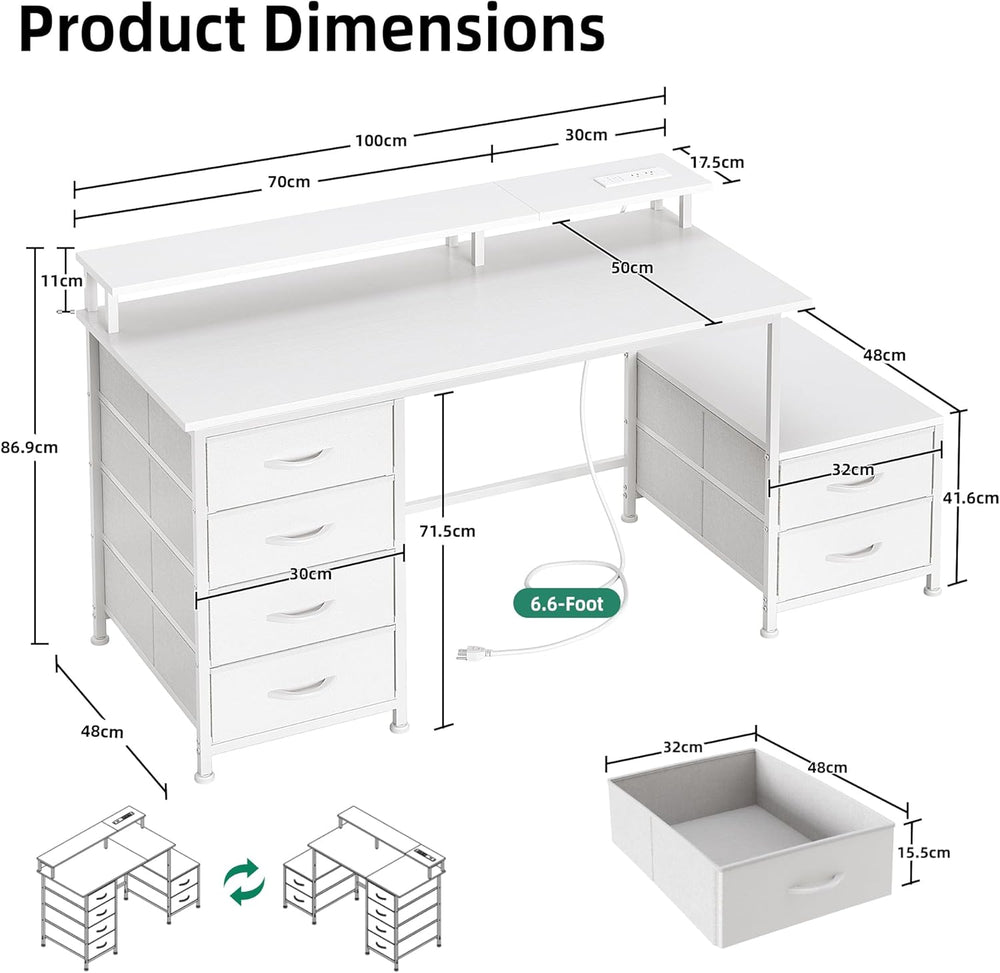 128CM Desk with Fabric File Cabinet Computer Shelves