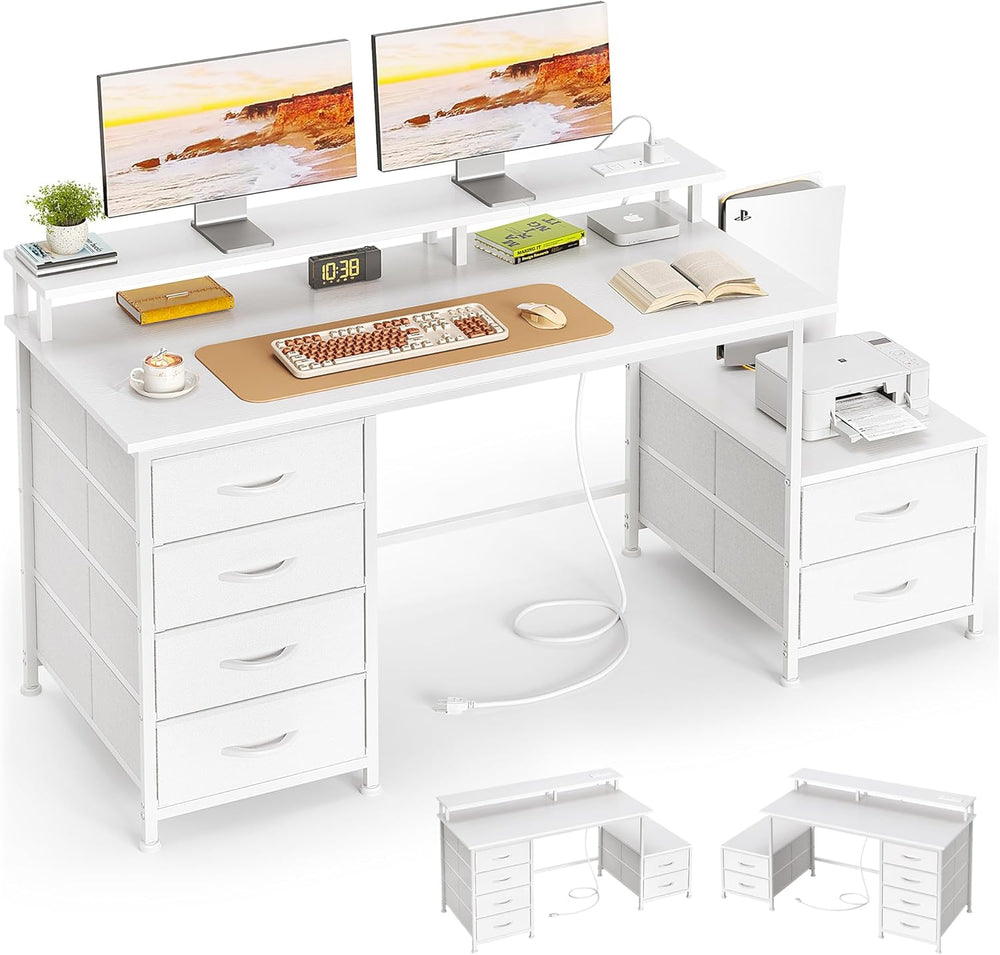 128CM Desk with Fabric File Cabinet Computer Shelves