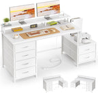 128CM Desk with Fabric File Cabinet Computer Shelves