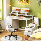 128CM Desk with Fabric File Cabinet Computer Shelves