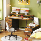 128CM Desk with Fabric File Cabinet Computer Shelves