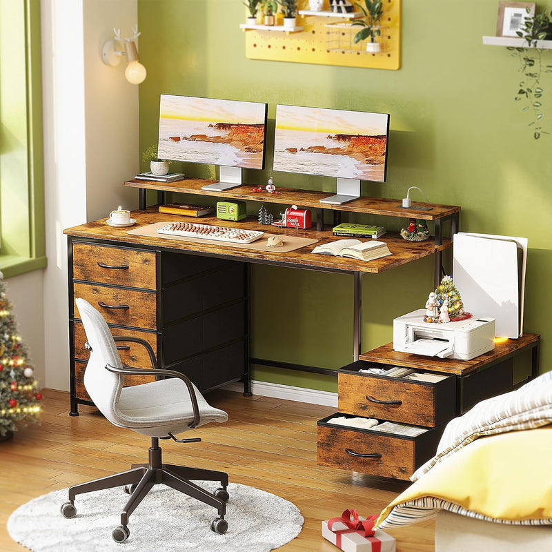 128CM Desk with Fabric File Cabinet Computer Shelves