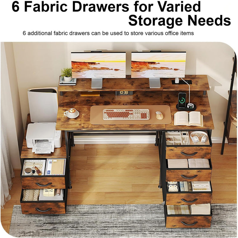 128CM Desk with Fabric File Cabinet Computer Shelves
