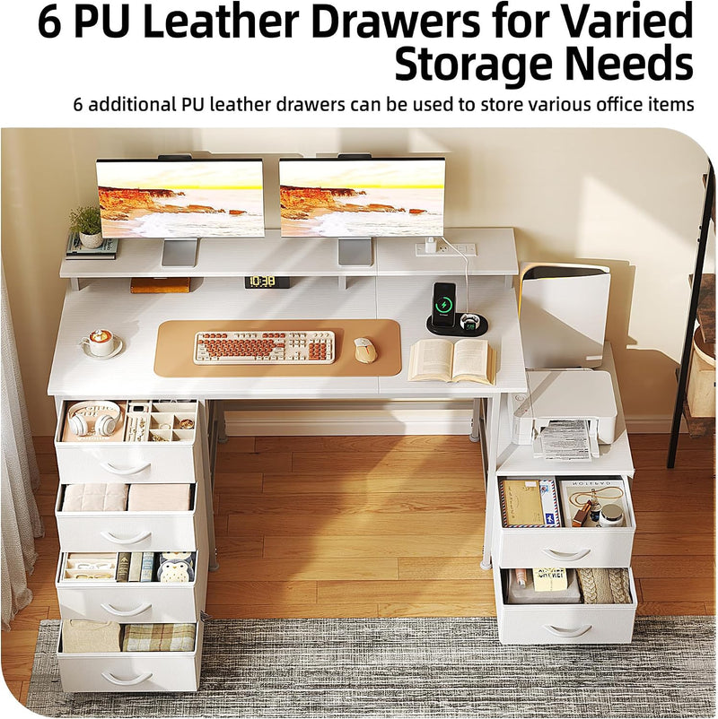 128CM Desk with Fabric File Cabinet Computer Shelves