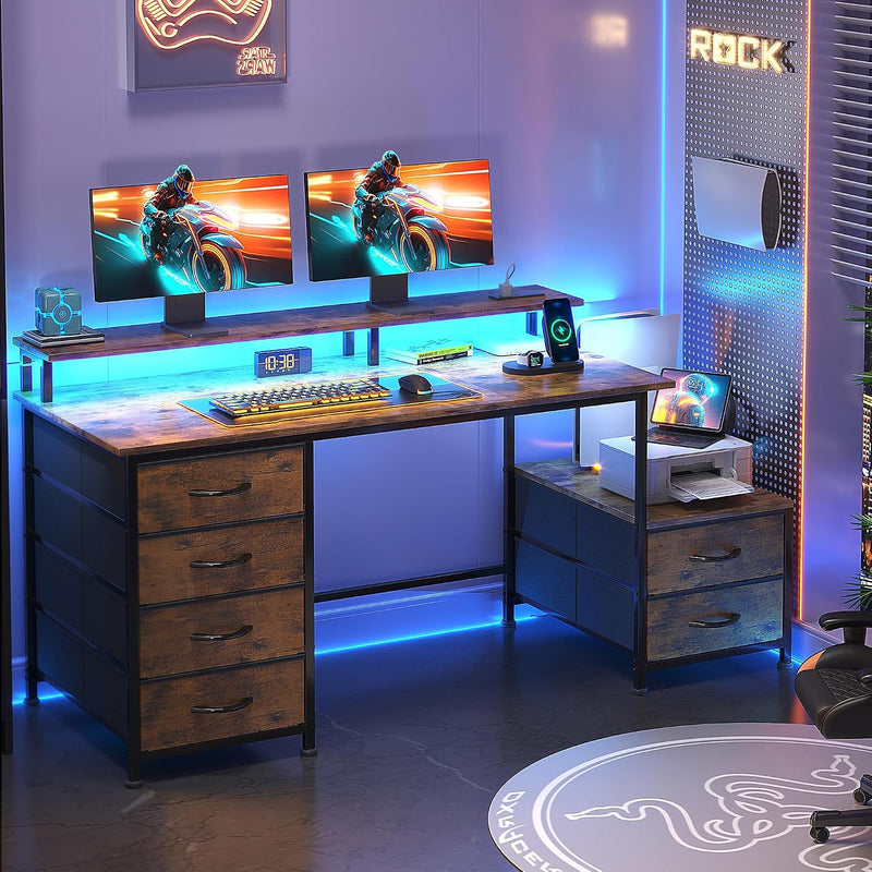 128CM Desk with Fabric File Cabinet Computer Shelves