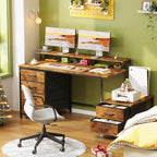 128CM Desk with Fabric File Cabinet Computer Shelves
