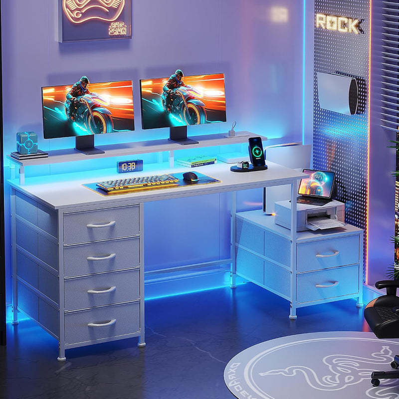 128CM Desk with Fabric File Cabinet Computer Shelves