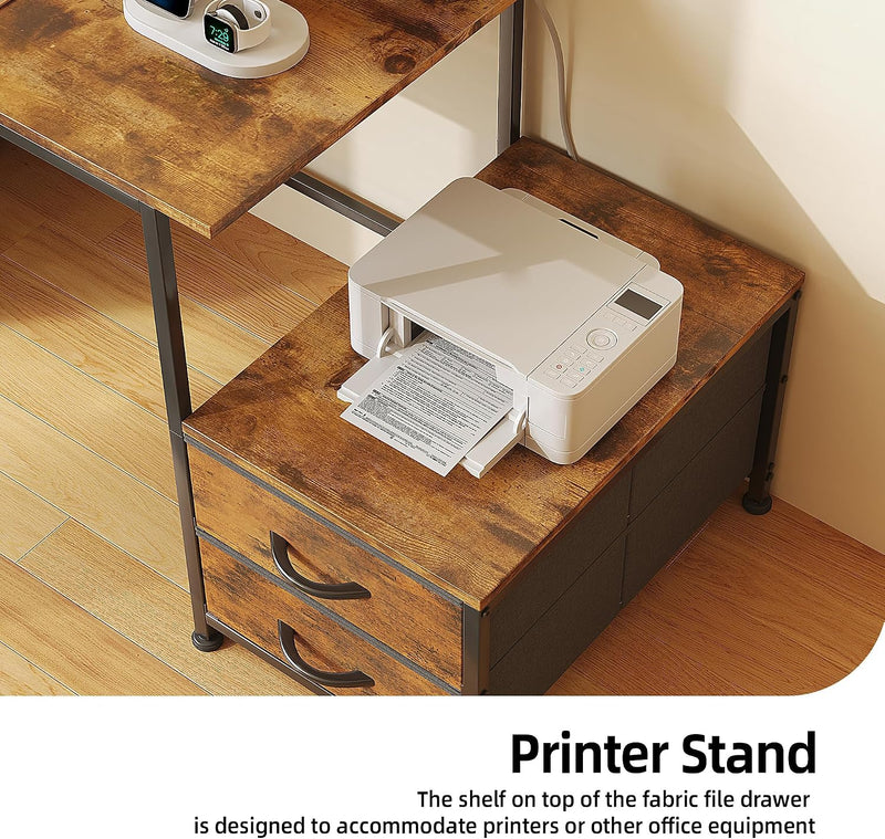 128CM Desk with Fabric File Cabinet Computer Shelves