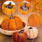 12pcs Fall Artificial Pumpkins 3 Sizes Fake Velvet