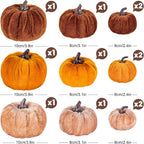 12pcs Fall Artificial Pumpkins 3 Sizes Fake Velvet