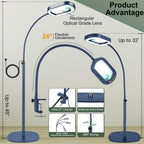 12x Rectangular Magnifying Glass with Light and Stand