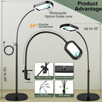 12x Rectangular Magnifying Glass with Light and Stand
