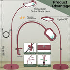 12x Rectangular Magnifying Glass with Light and Stand