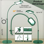 12x Rectangular Magnifying Glass with Light and Stand