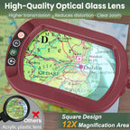 12x Rectangular Magnifying Glass with Light and Stand