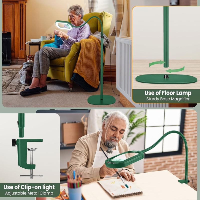 12x Rectangular Magnifying Glass with Light and Stand
