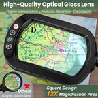 12x Rectangular Magnifying Glass with Light and Stand