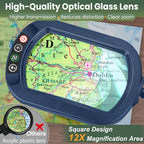 12x Rectangular Magnifying Glass with Light and Stand
