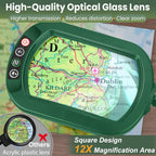 12x Rectangular Magnifying Glass with Light and Stand