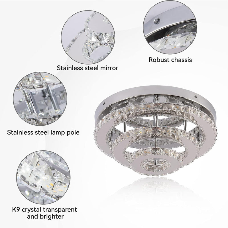 13.8 Inch Flush Mount Ceiling Light Modern Crystal