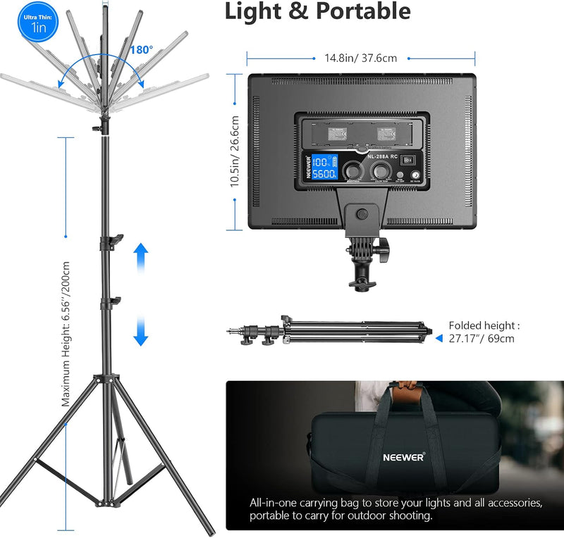 13" LED Video Light Panel Kit Dimmable Bi (2 Pack)