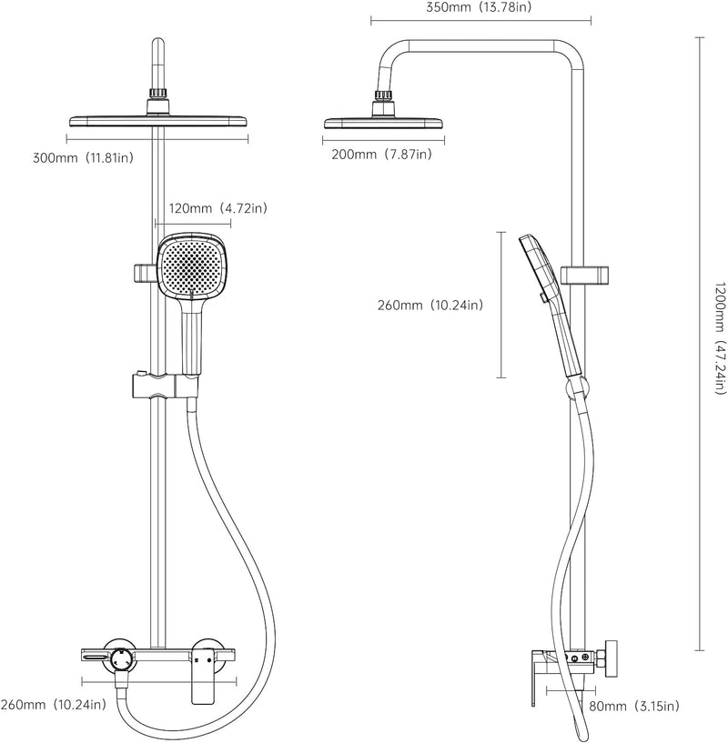 13" Rainfall Shower Set with Adjustable Riser Rail
