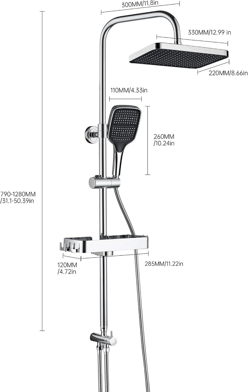 13" Rainfall Shower Set with Adjustable Riser Rail