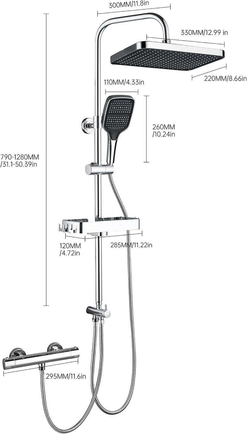 13" Rainfall Shower Set with Adjustable Riser Rail
