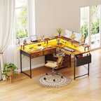 130x120CM L Shaped Desk with LED Lights Power