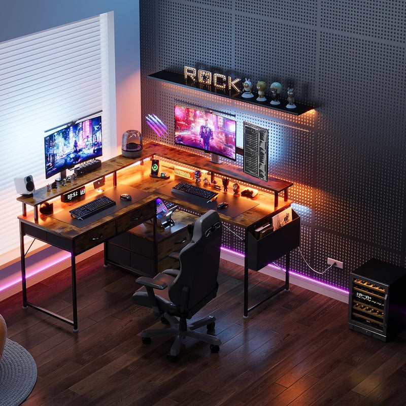 130x120CM L Shaped Desk with Power Outlet LED