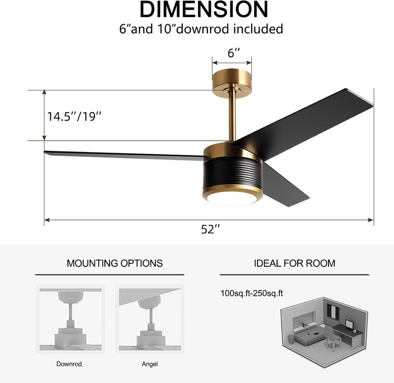 132CM Ceiling Fan with Lights and Remote Control