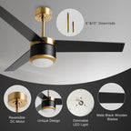 132CM Ceiling Fan with Lights and Remote Control