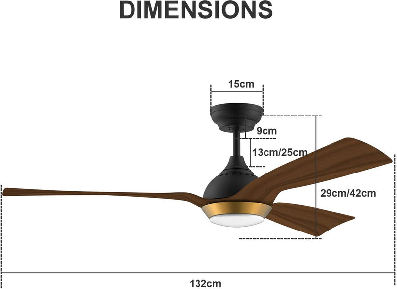 132CM Oak Grain Ceiling Fan with Light Smart