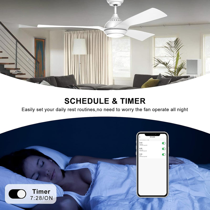 132CM Oak Grain Ceiling Fan with Light Smart